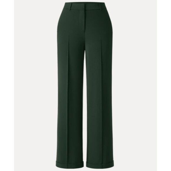 OGL Dark Green Ponte-De-Roma Stretch High Rise Straight Leg Pintuck Trousers M - Picture 1 of 11